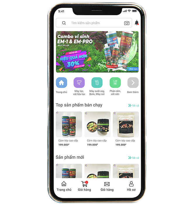 Ứng dụng bán hàng thủy sinh Ứng dụng bán hàng thủy sinh được thiết kế bởi App24h